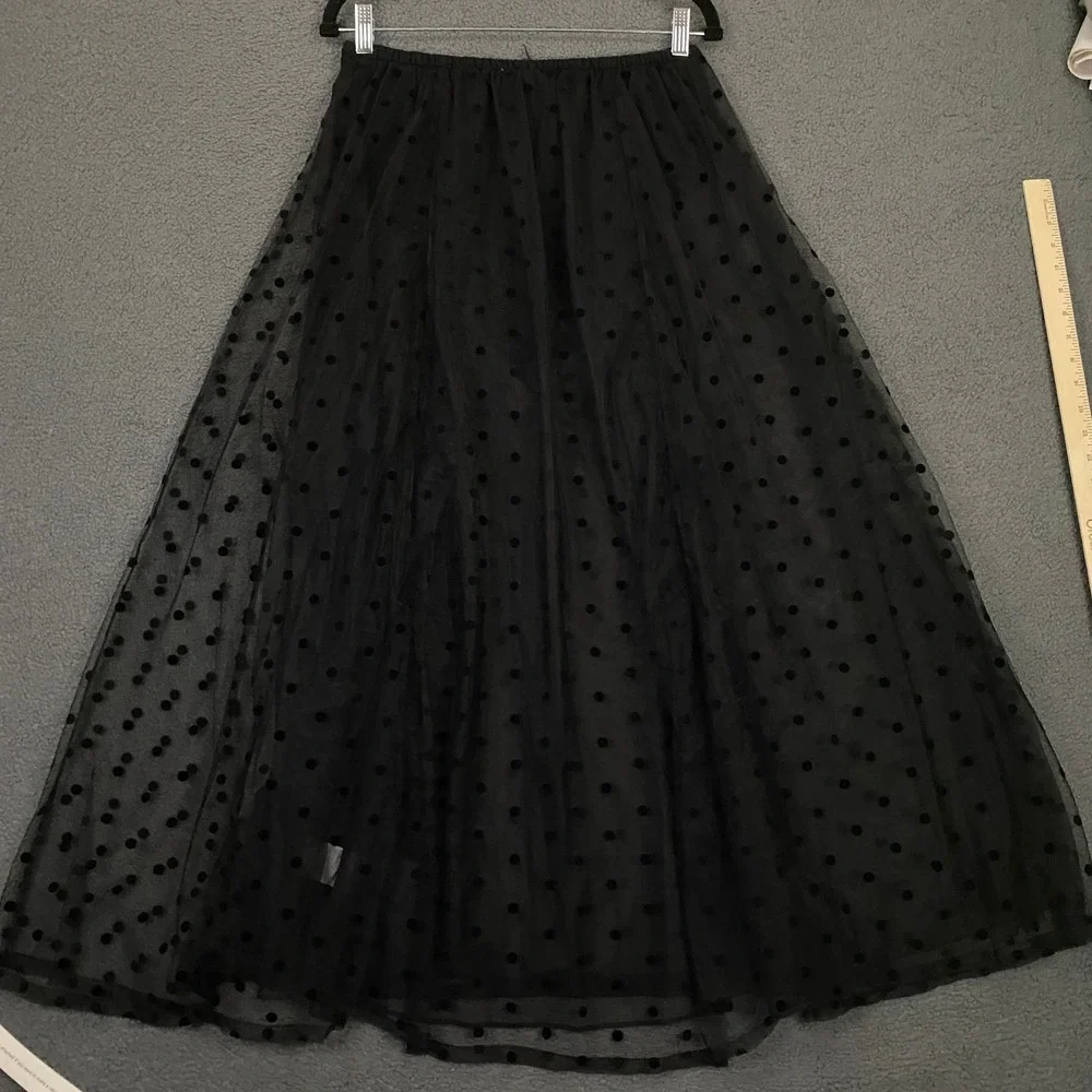 Reformation Gemma Skirt Women 6 Black Polka Dot Sheer Maxi NWT Flocked Mesh